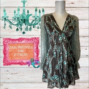 Express Celia Birtwell Woman's Floral Flowy Silk Dress Size 0 NWOT